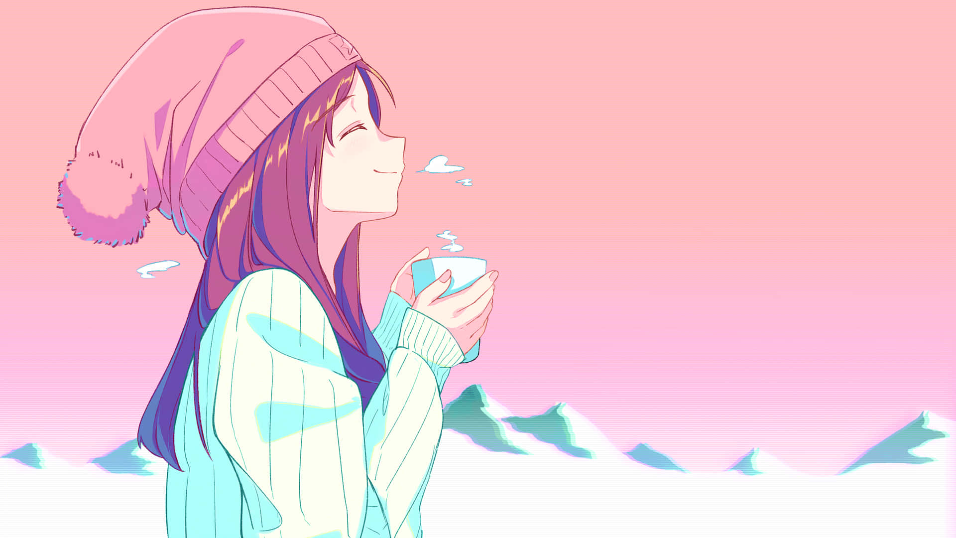 A Girl In A Pink Hat Drinking Coffee Background