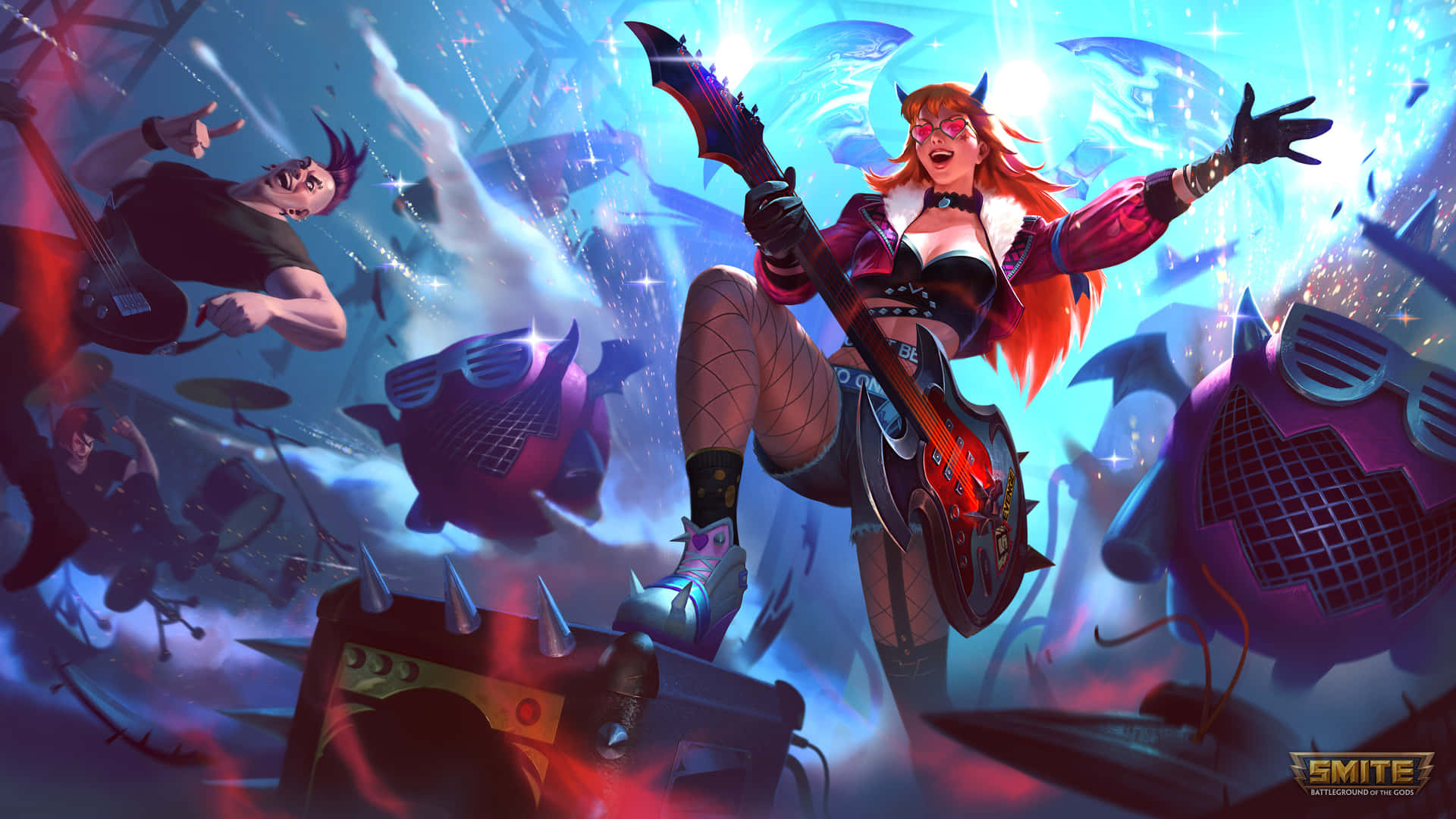 A Girl In A Red Dress Is In The Middle Of A Battle Background