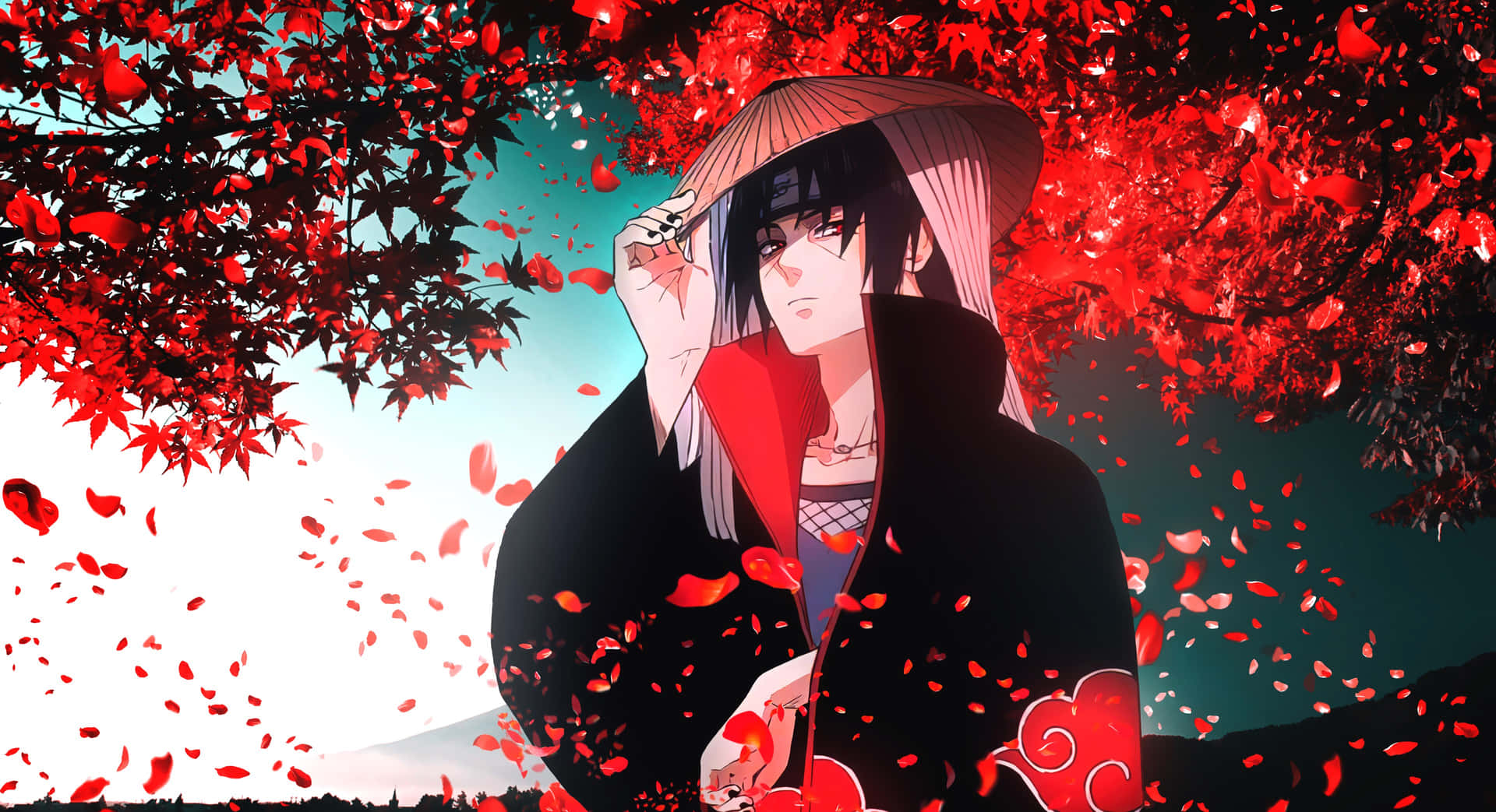 A Girl In A Red Kimono Is Standing In The Middle Of A Field Background
