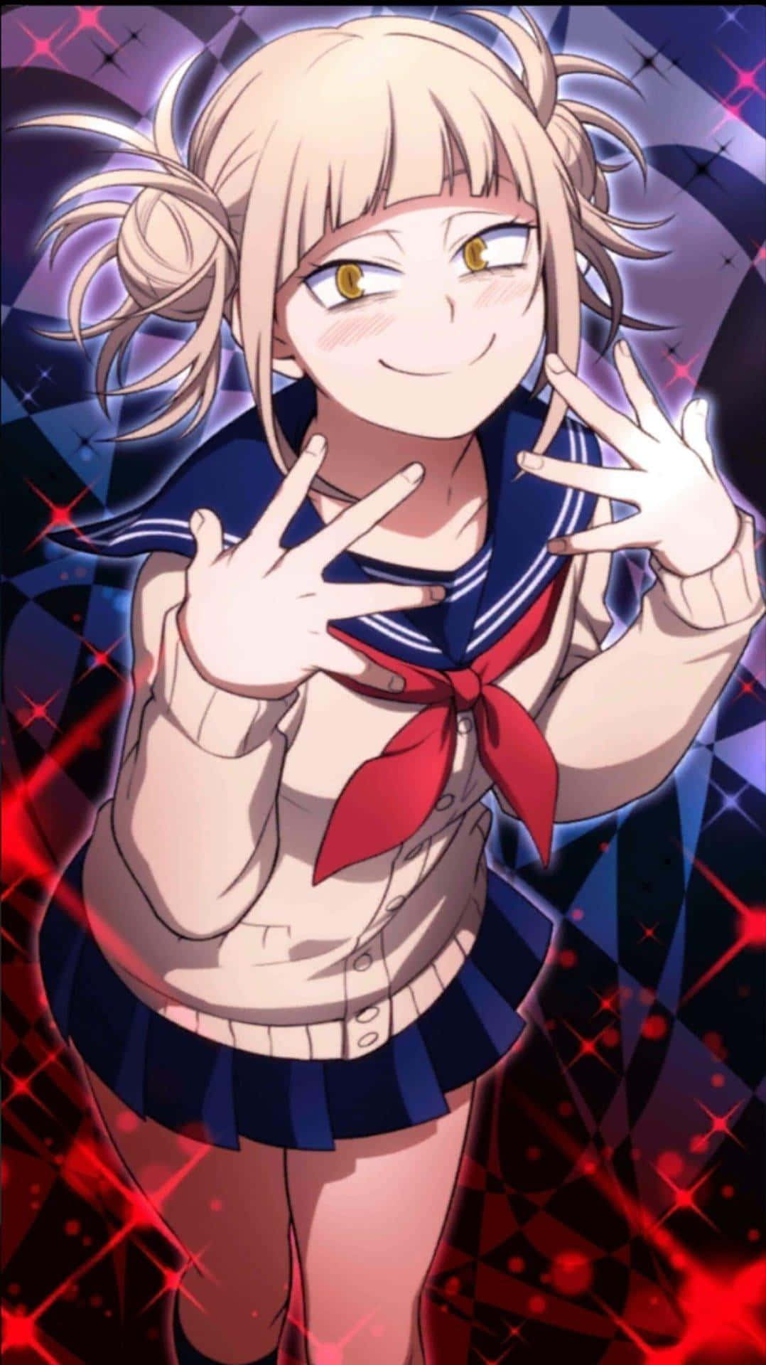 A Girl In A Sailor Suit With Her Hands Up Background