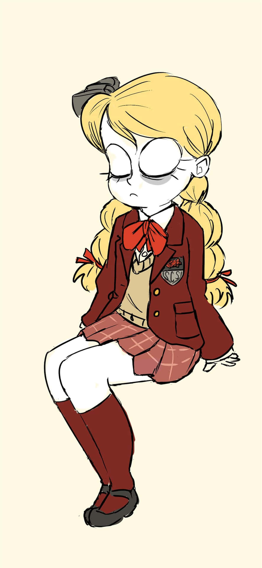 A Girl In A School Uniform Is Sitting Down Background