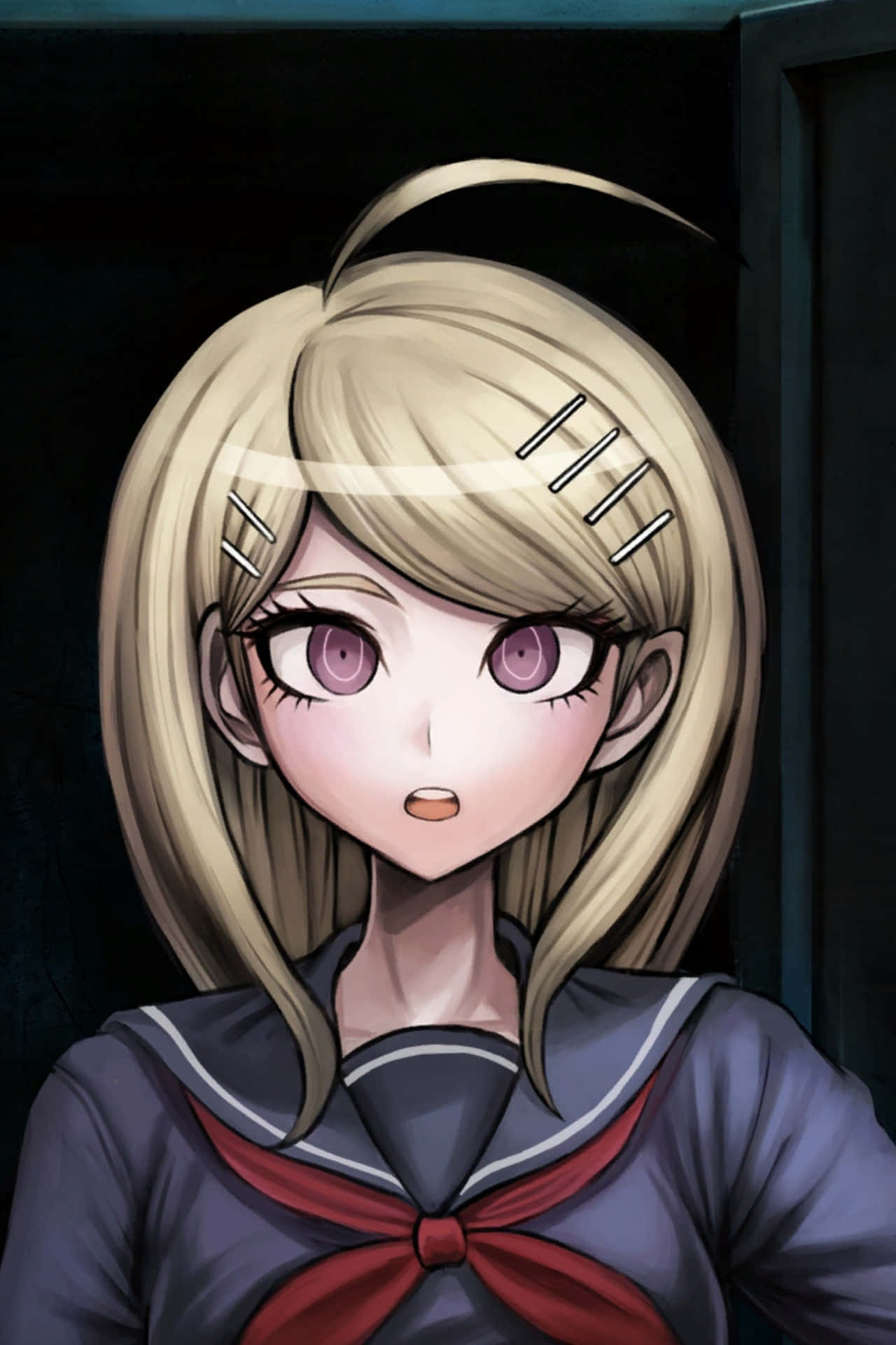 A Girl In A School Uniform With Purple Eyes Background