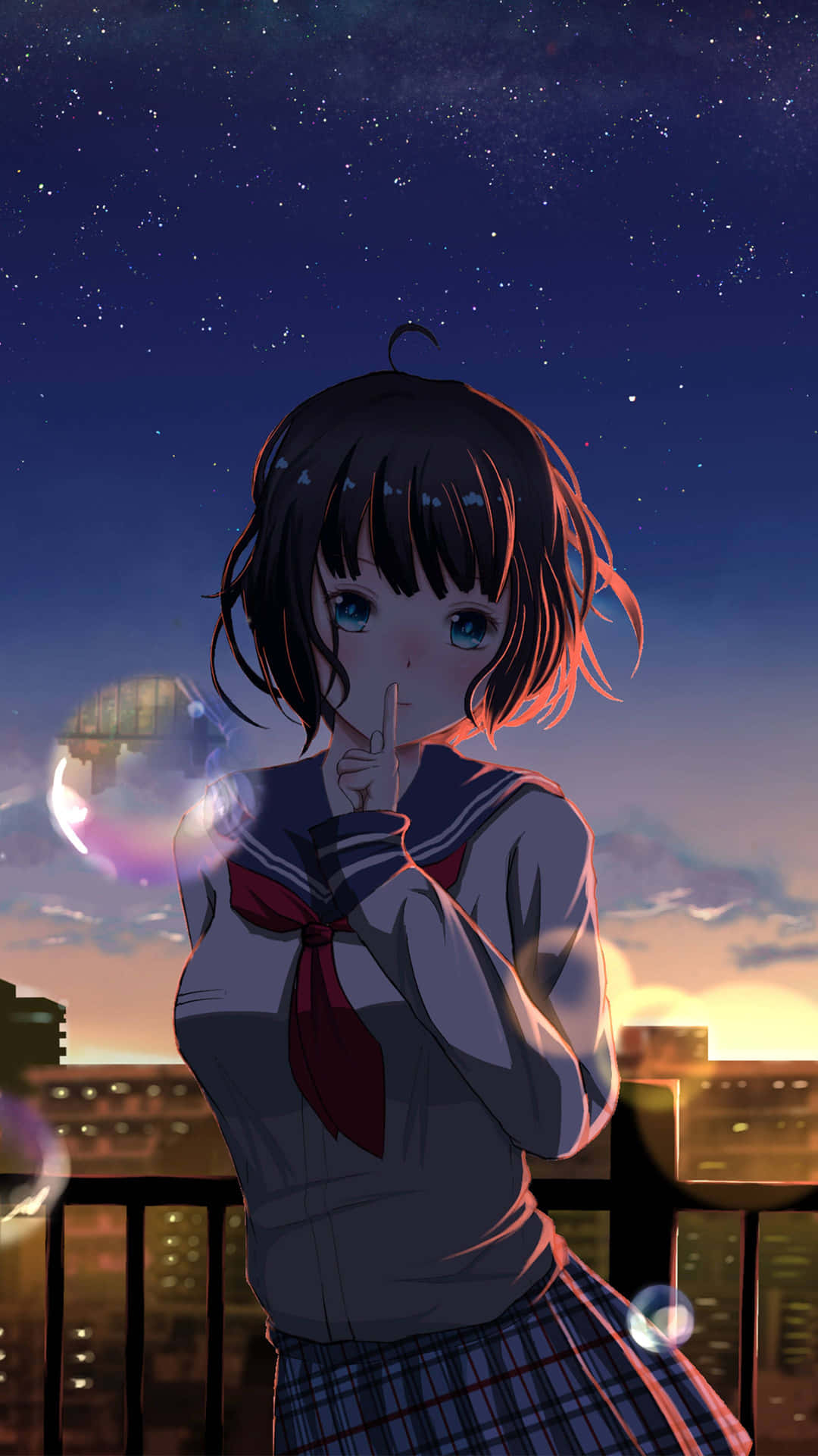 A Girl In A Skirt And Blouse Standing On A Balcony Background