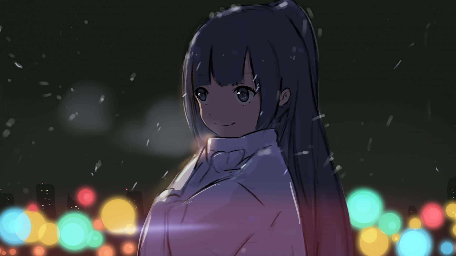 A Girl In A White Coat Standing In The Snow Background