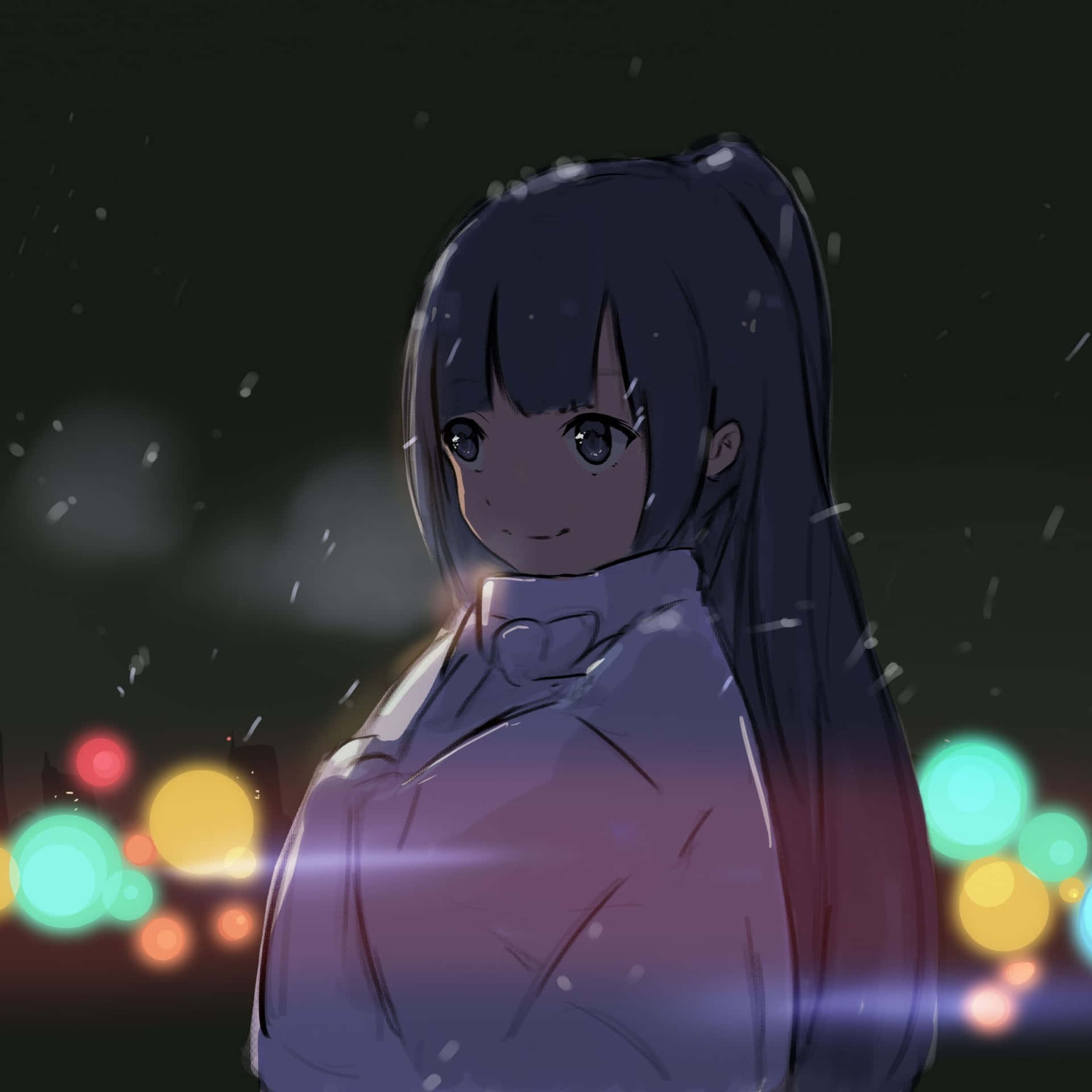 A Girl In A White Coat Standing In The Snow