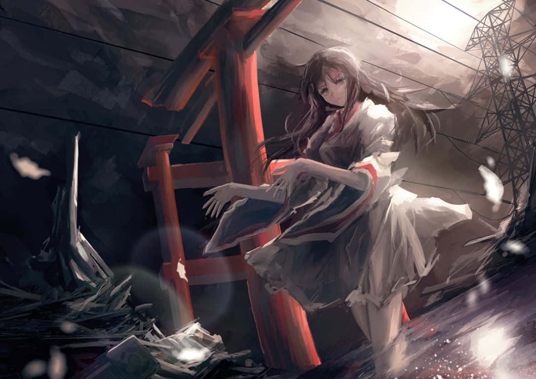 A Girl In A White Dress Is Walking Through A Tunnel Background