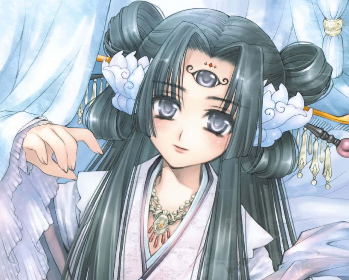 A Girl In A White Dress With Long Hair Background
