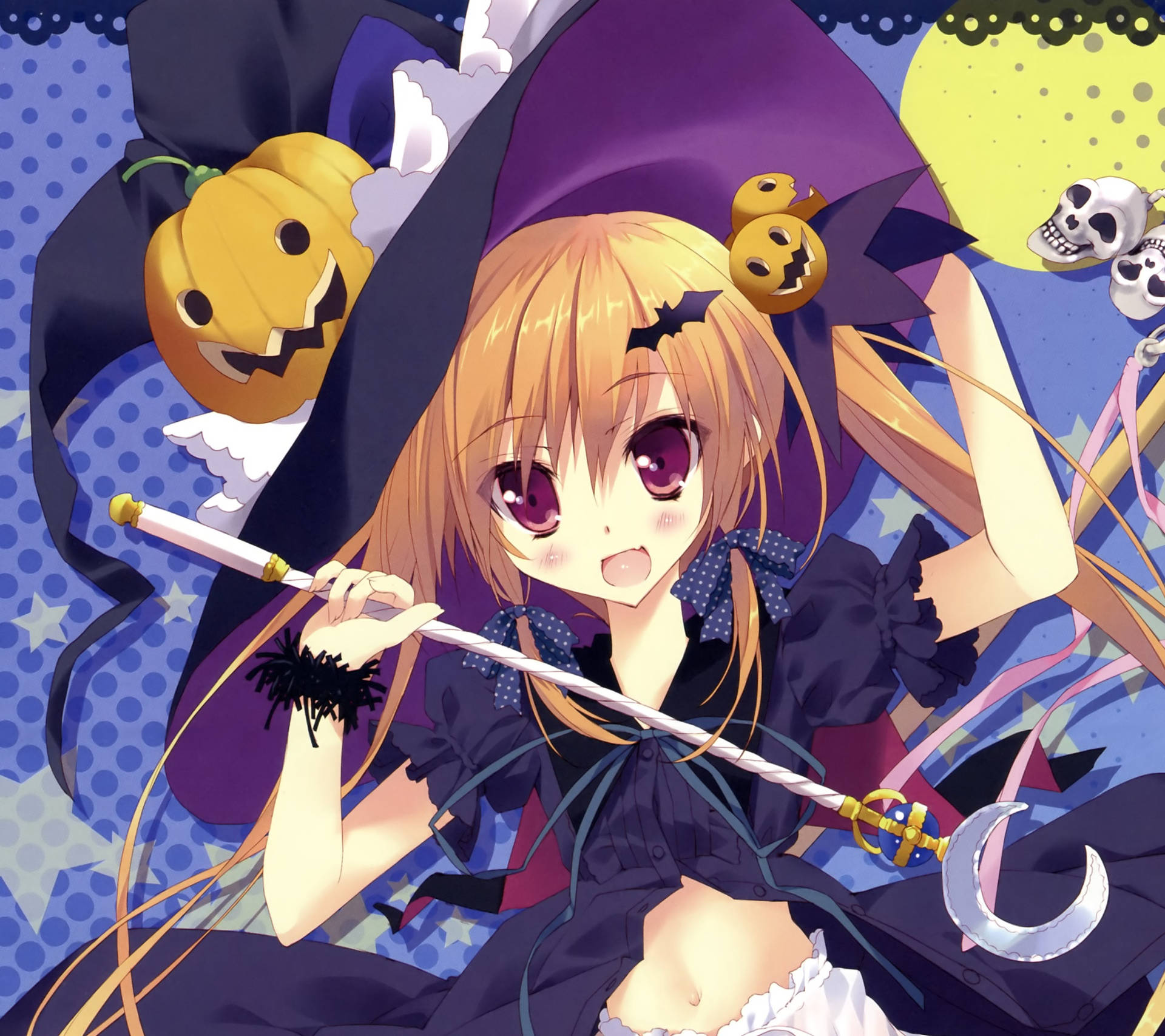 A Girl In A Witch Costume Holding A Broom Background