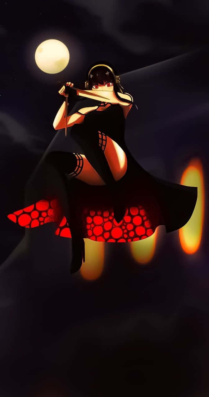 A Girl In Black And Red Flying In The Air Background