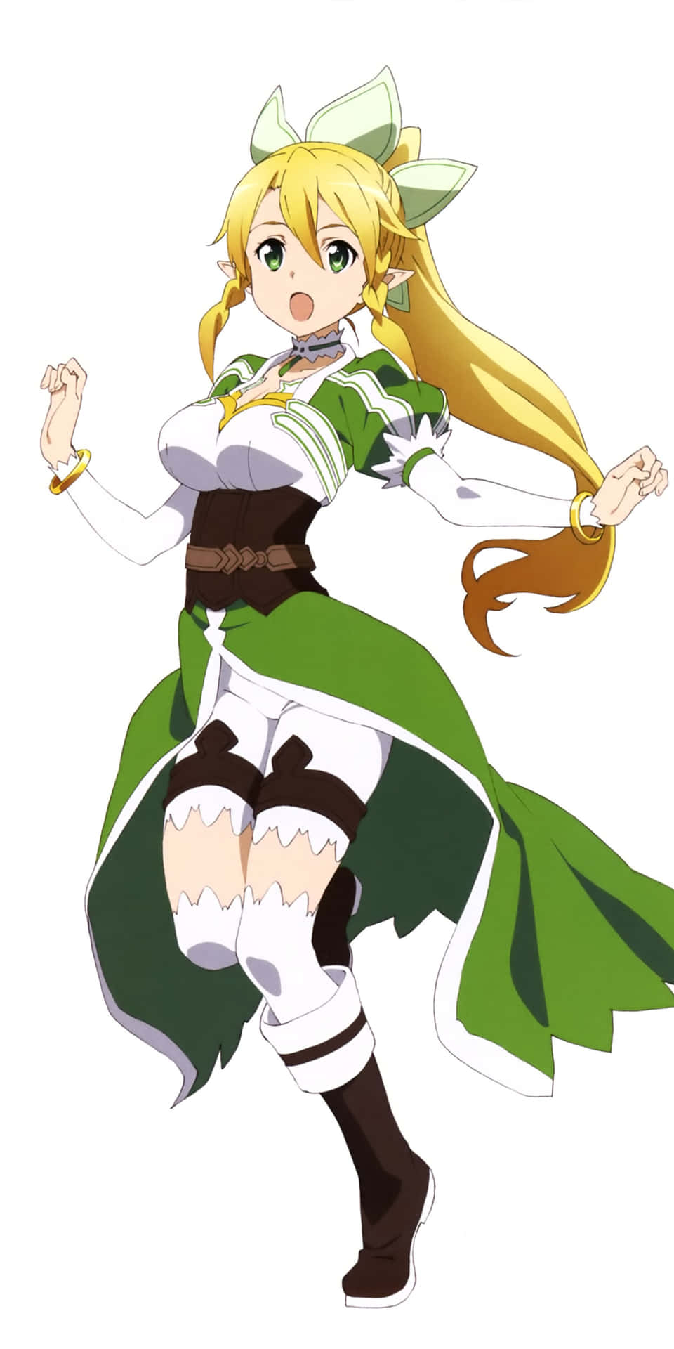 A Girl In Green And White Dress Is Standing