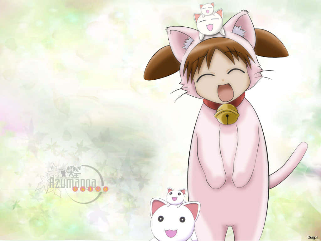 A Girl In Pink With Two Cats Standing Next To Her Background
