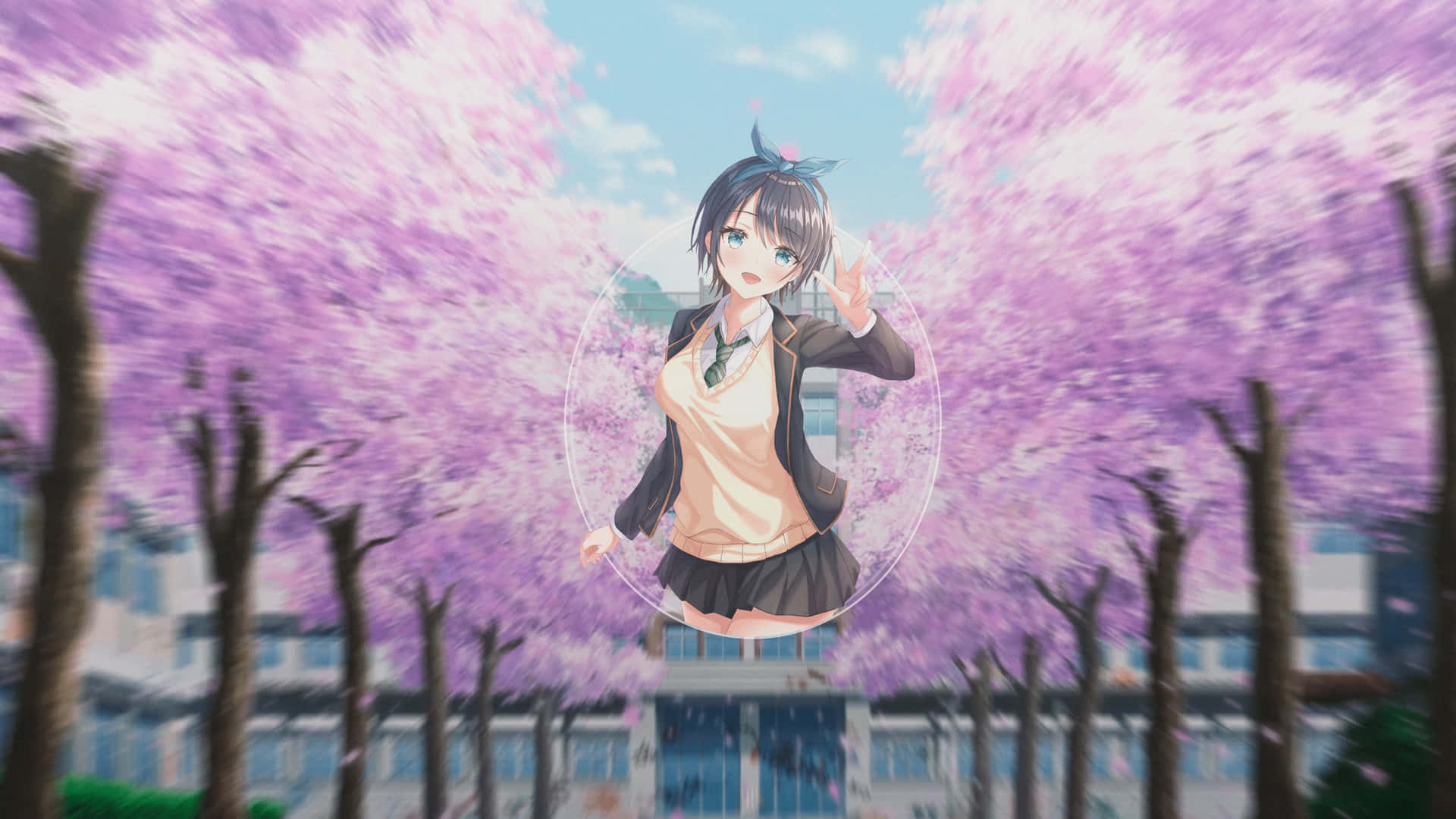 A Girl Is Flying Through A Field Of Pink Flowers Background