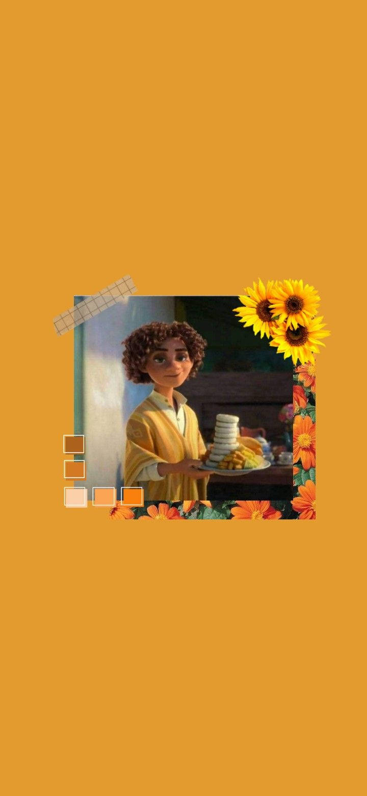 A Girl Is Holding A Cup Of Coffee And Sunflowers Background