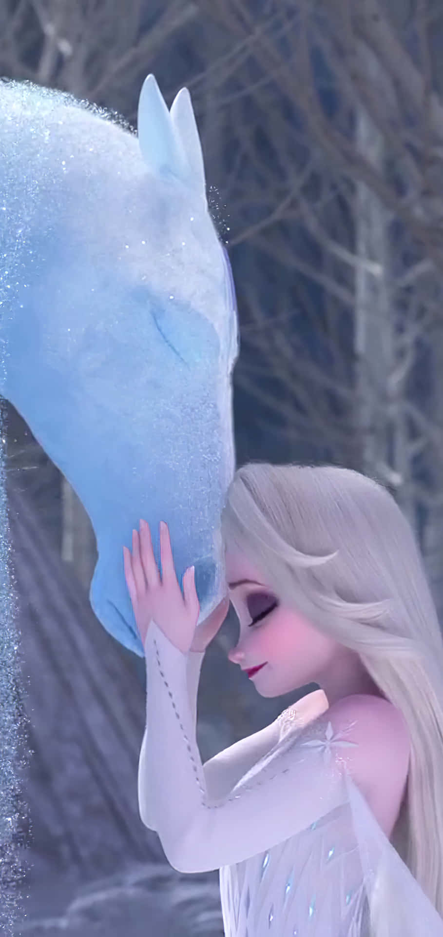 A Girl Is Kissing A Horse In Disney Frozen Background