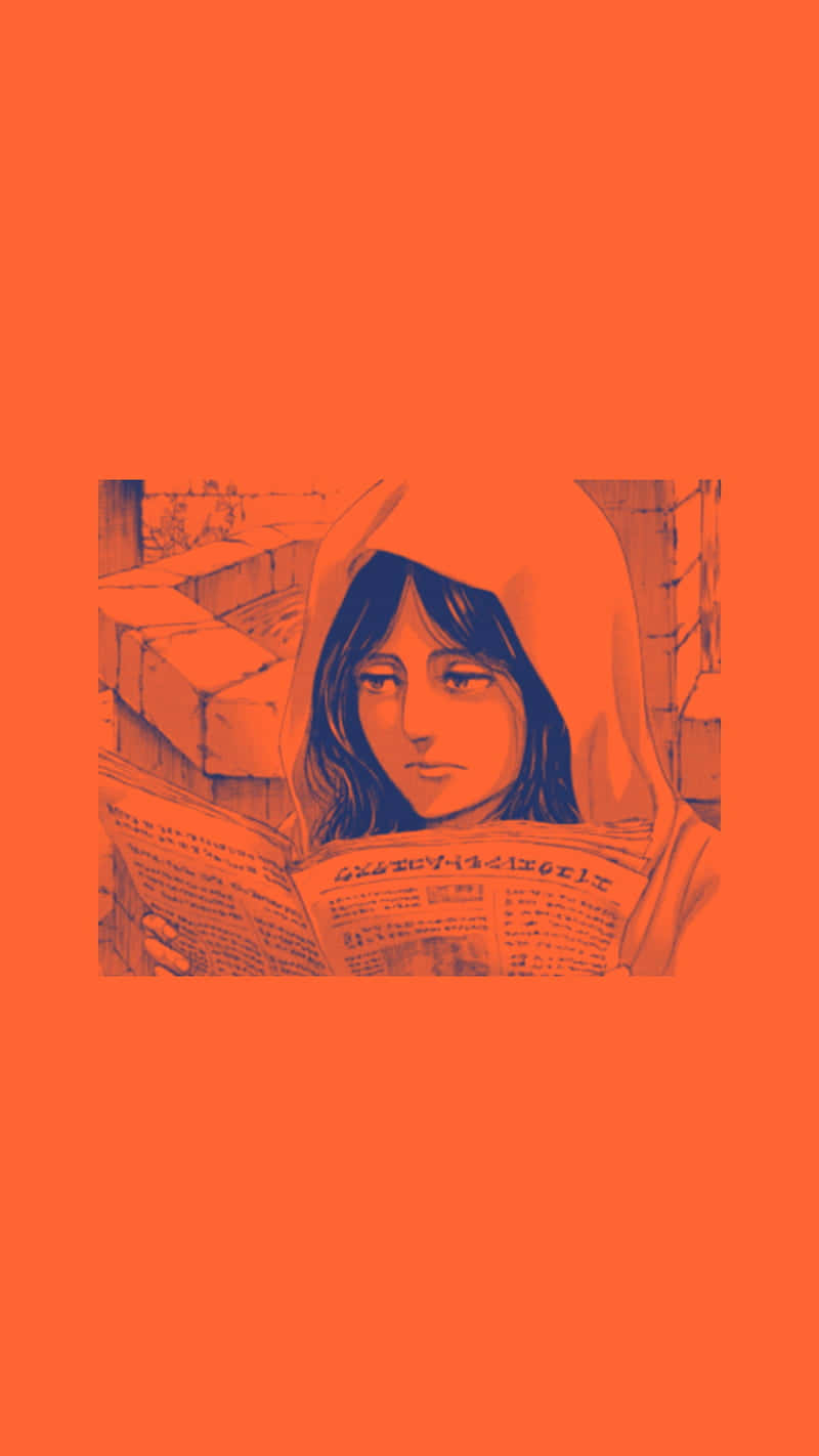 A Girl Is Reading A Book On An Orange Background Background