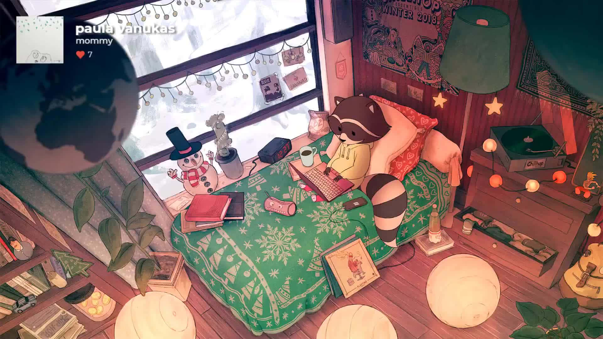 A Girl Is Sitting In A Room With A Bed And A Lamp Background