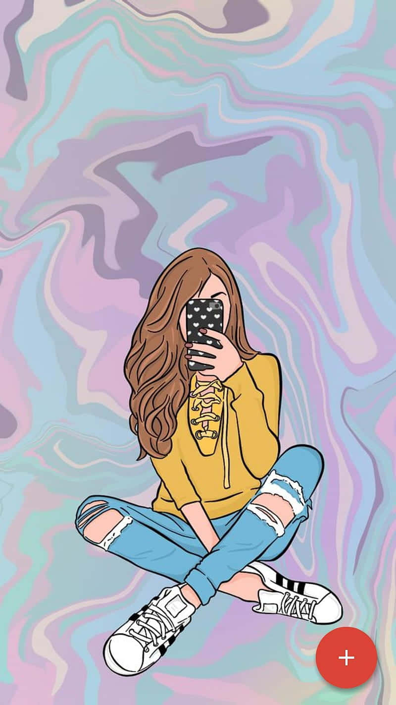 A Girl Is Sitting On The Floor With A Phone In Her Hand