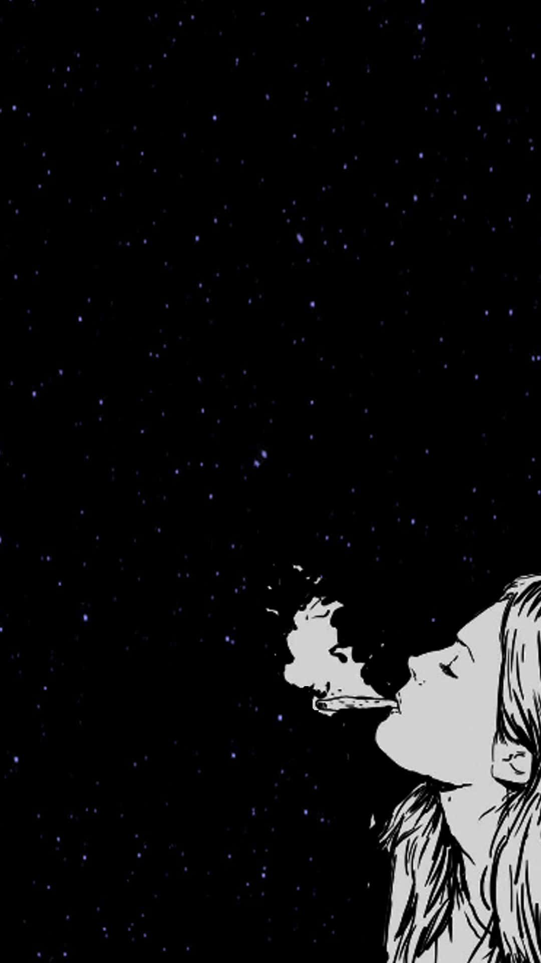 A Girl Is Smoking A Cigarette In The Sky Background