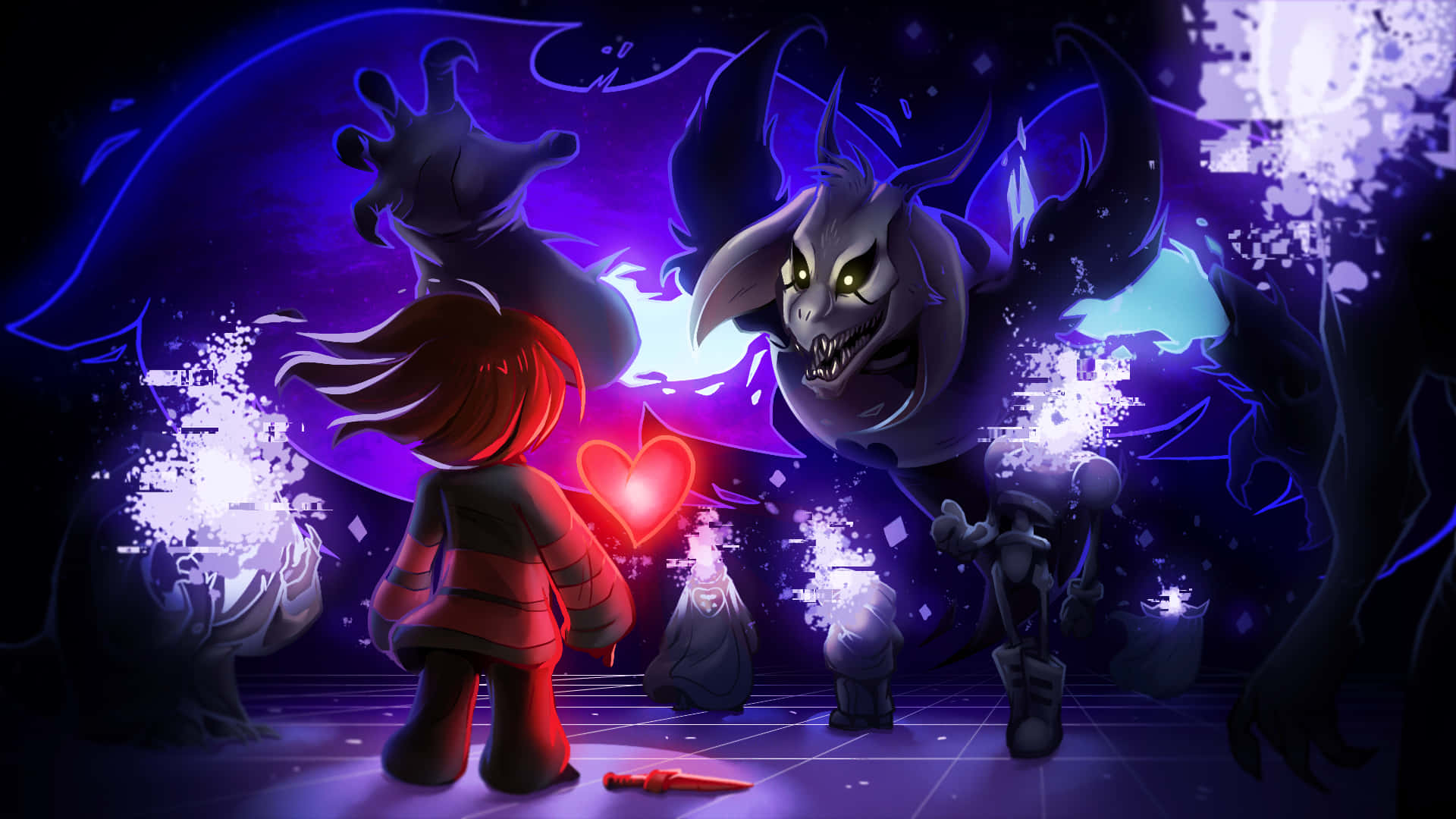 A Girl Is Standing In Front Of A Dark Room With A Demon Background