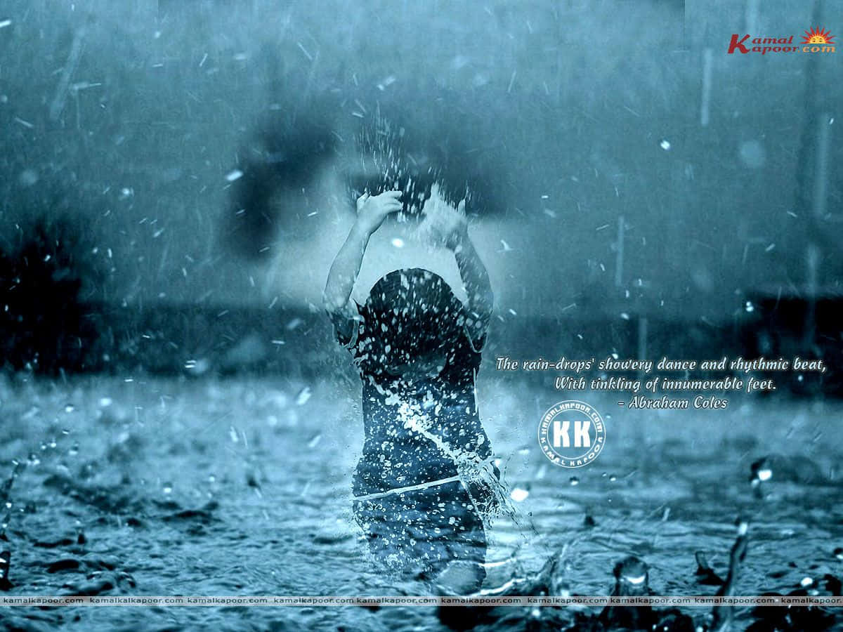 A Girl Is Standing In The Rain With A Quote Background