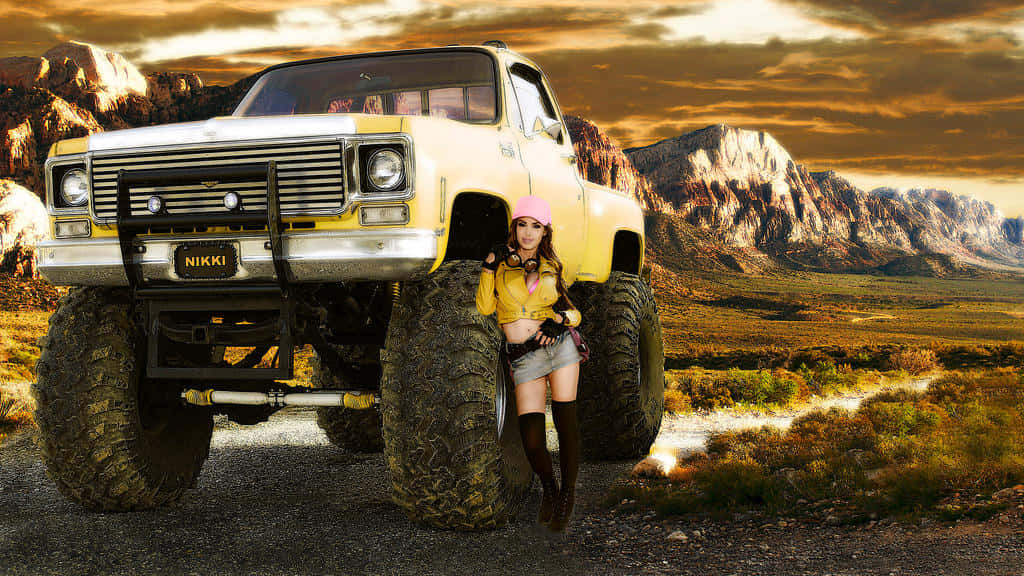 A Girl Is Standing On A Truck Background