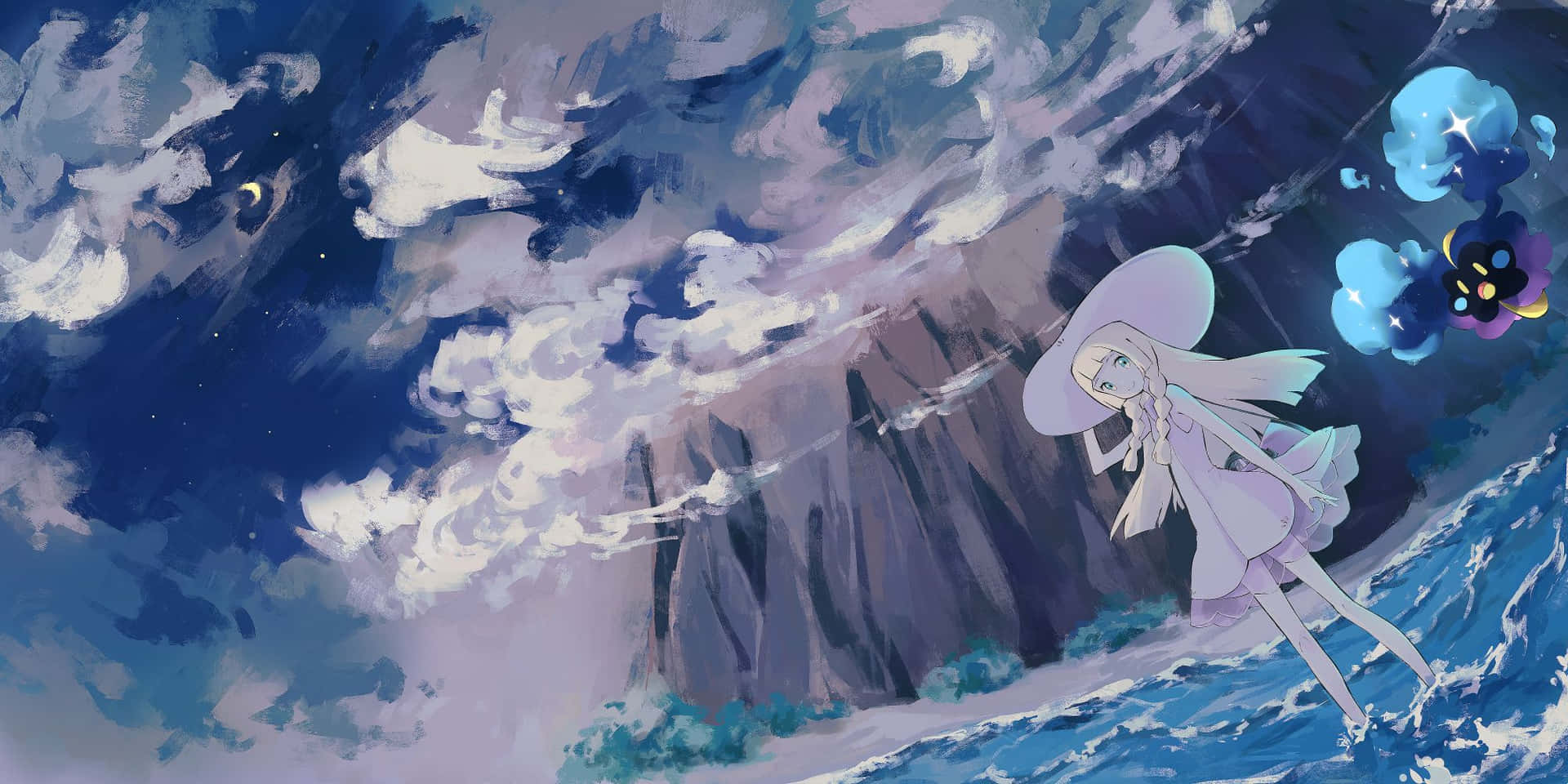 A Girl Is Standing On The Ocean With A Cloud In The Background Background