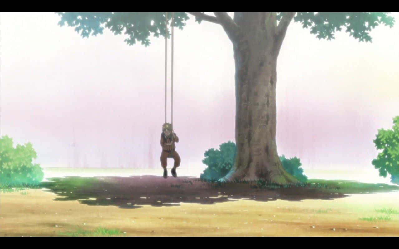 A Girl Is Swinging On A Swing In Front Of A Tree Background