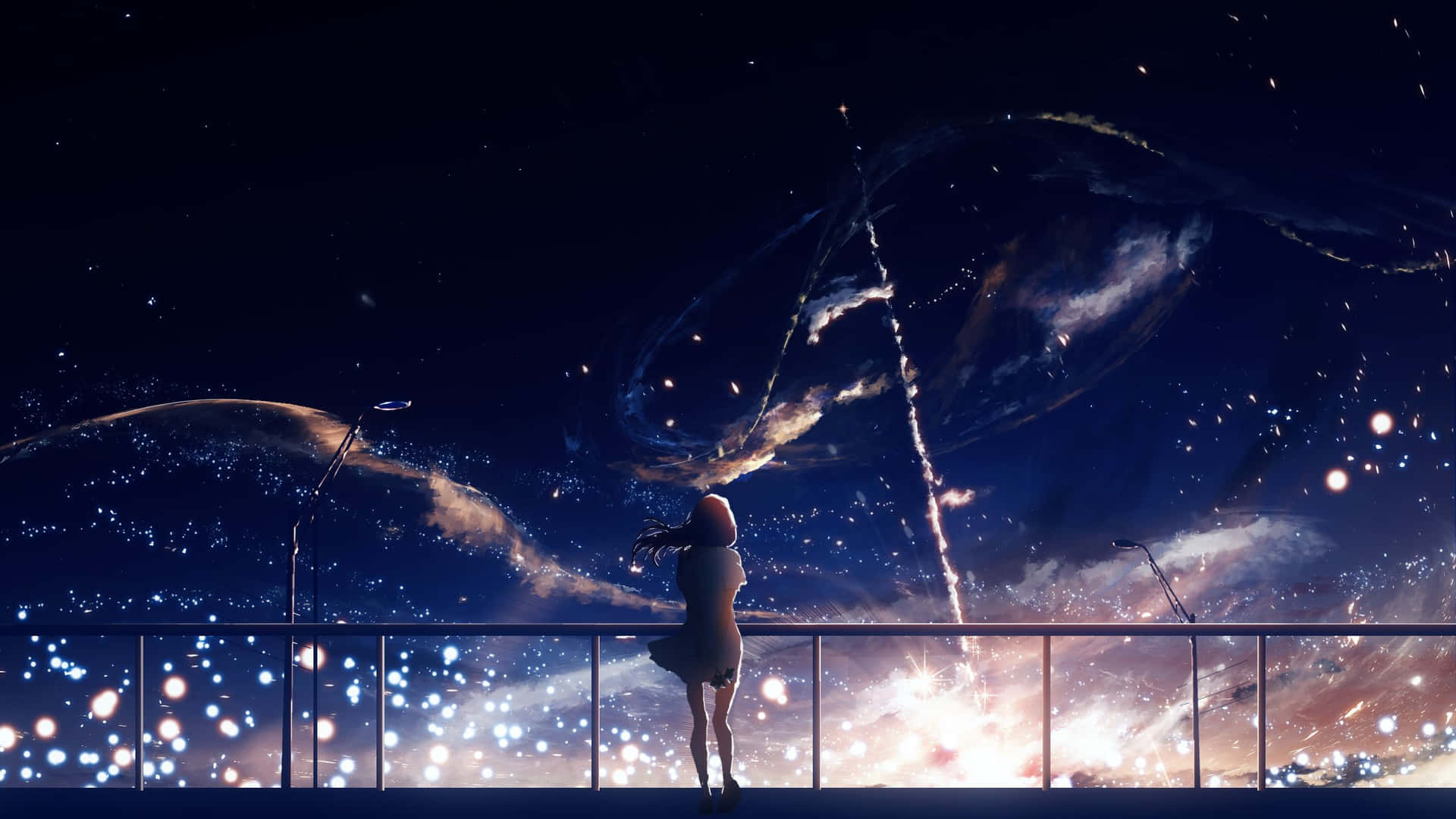 A Girl Looking Out At The Night Sky