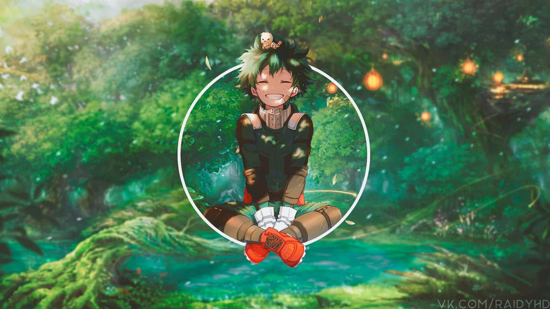 A Girl Sitting In A Circle In The Forest Background