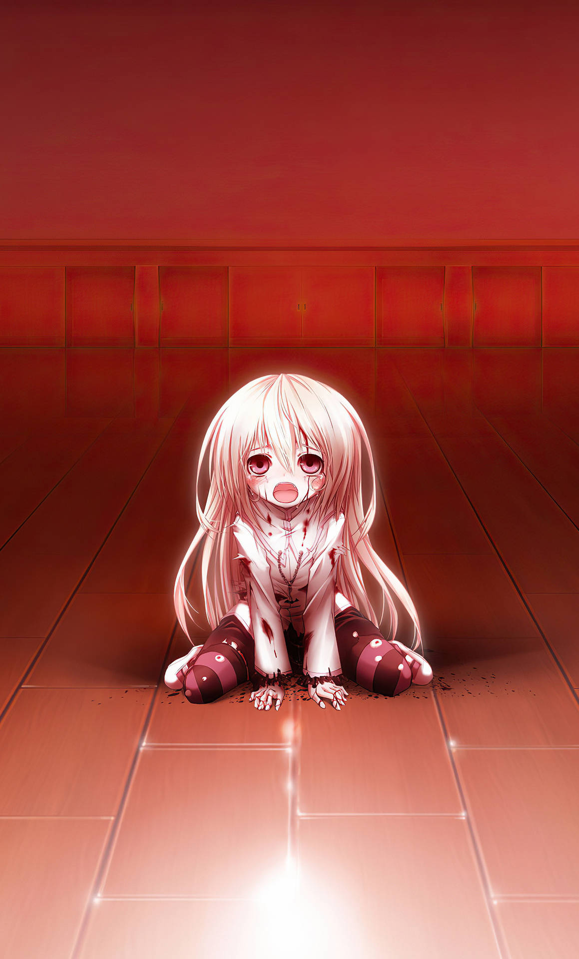 A Girl Sitting On The Floor With A Light Shining On Her