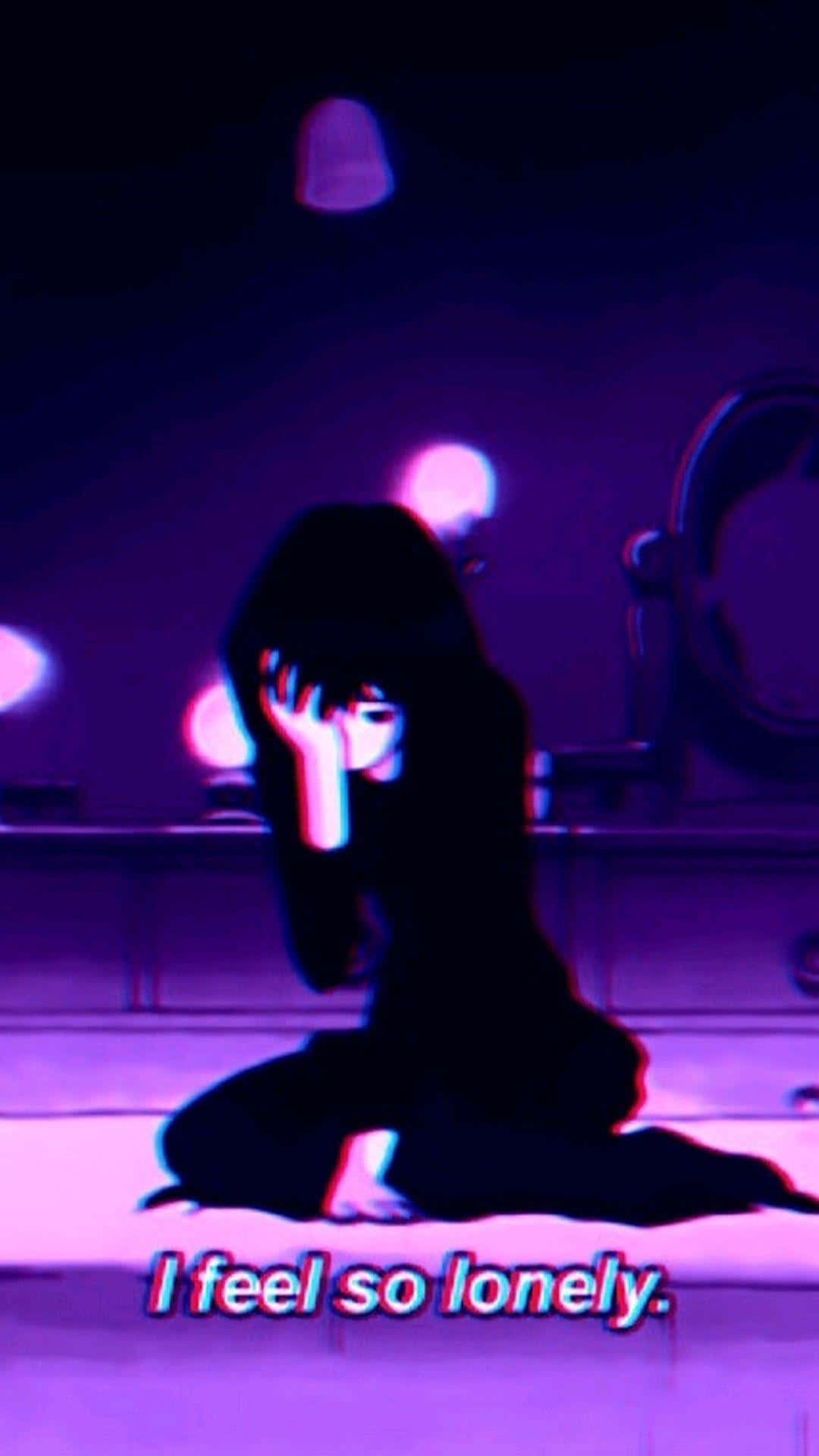A Girl Sitting On The Floor With The Words I Feel So Lonely Background