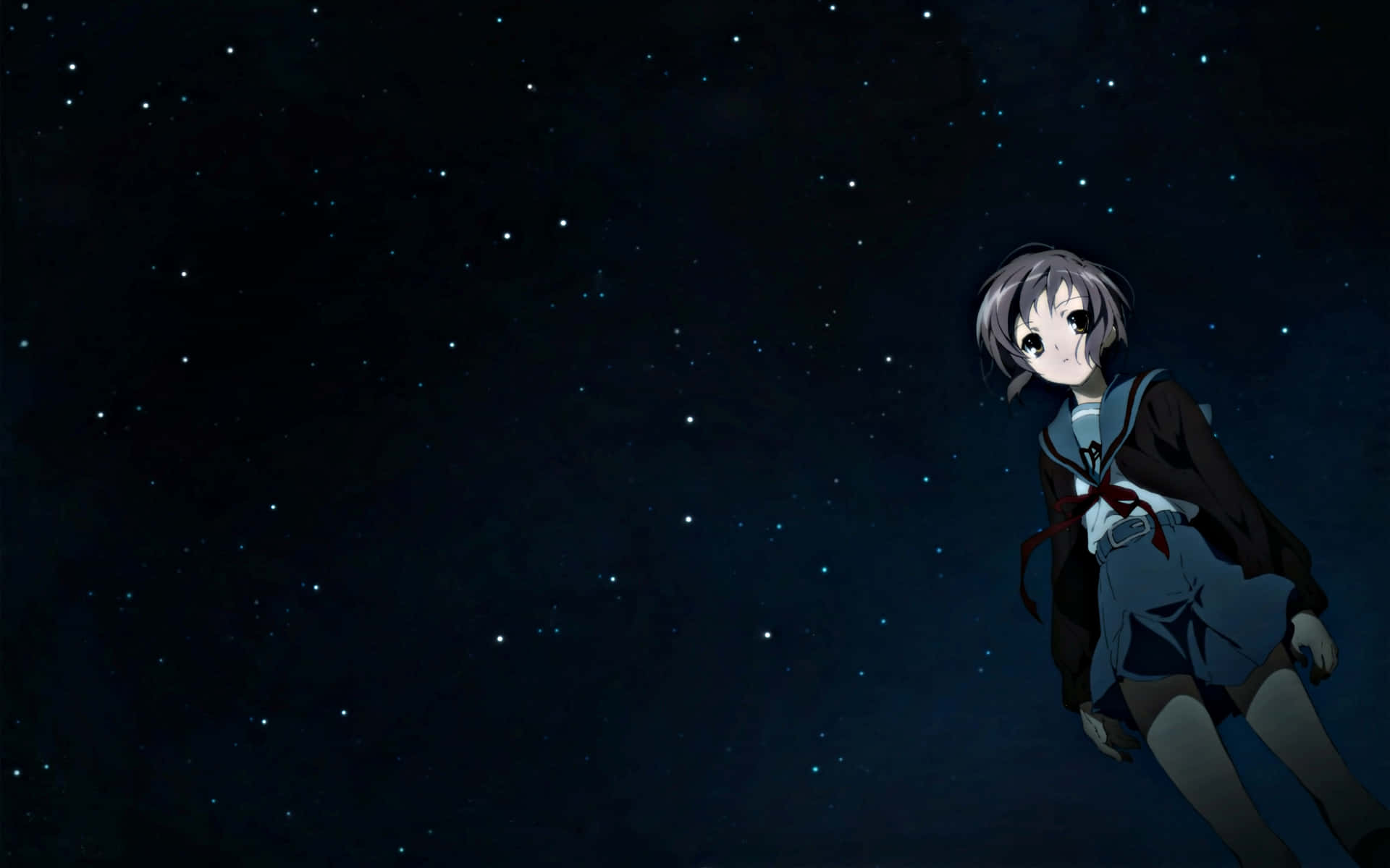 A Girl Standing In The Night Sky With Stars Background