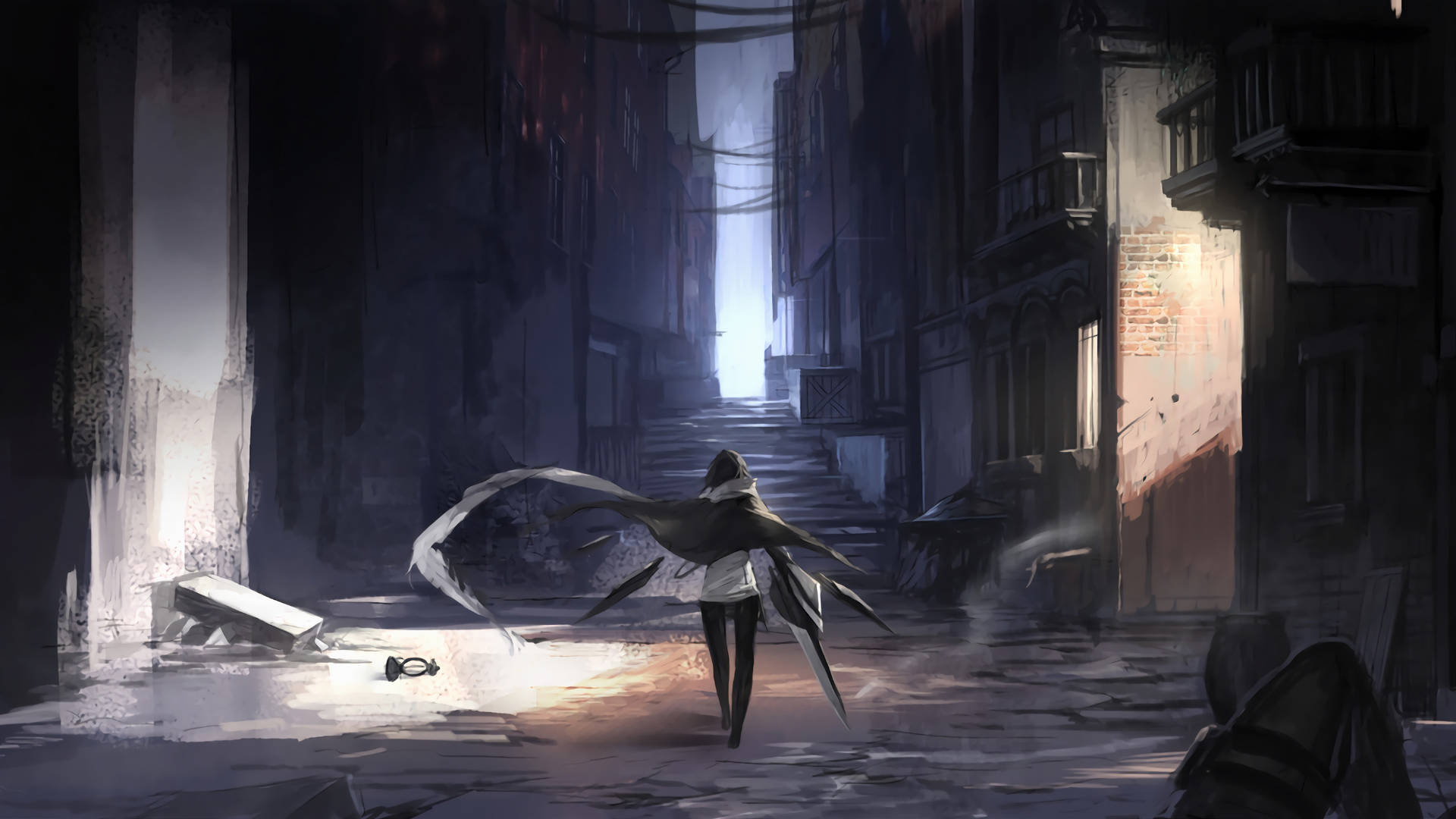 A Girl Walking Down A Dark Alleyway Background