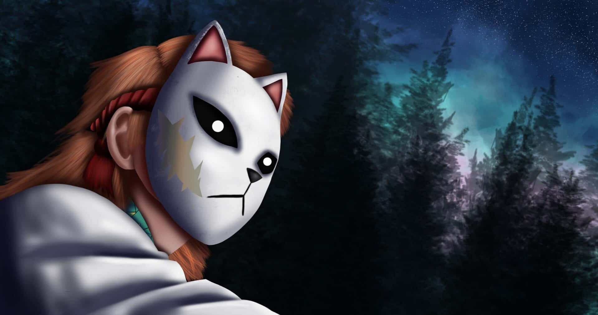 A Girl Wearing A Mask With A Cat On It Background