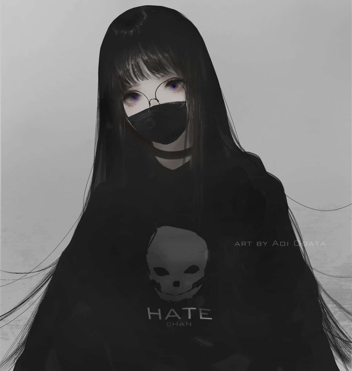 A Girl Wearing A Mask With The Words Hate On It Background