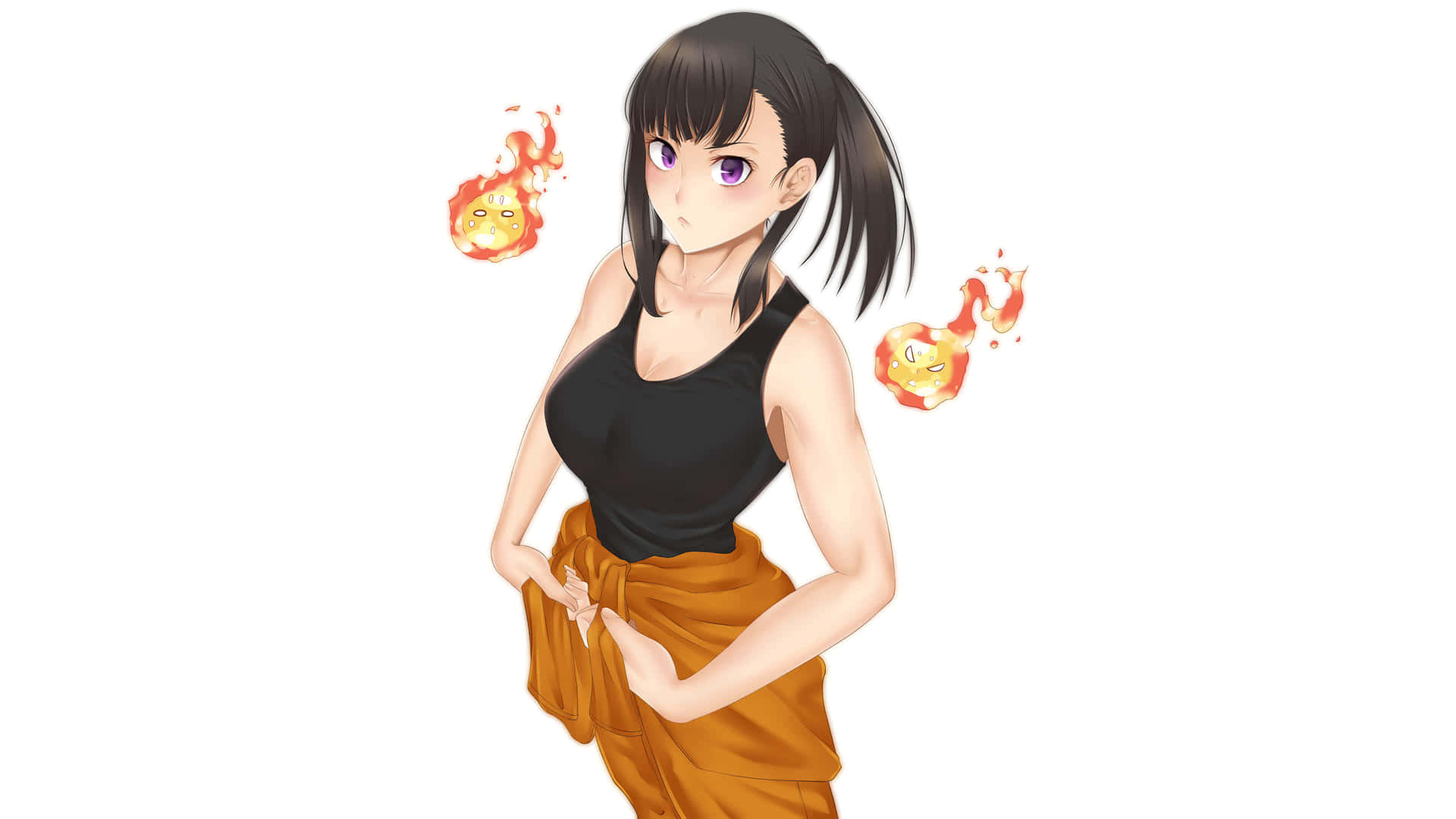 A Girl With A Black Hair And Orange Pants Background