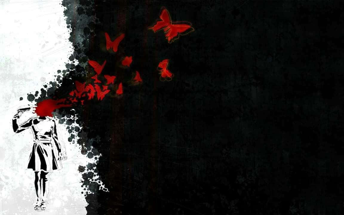 A Girl With A Butterfly In Her Head Background