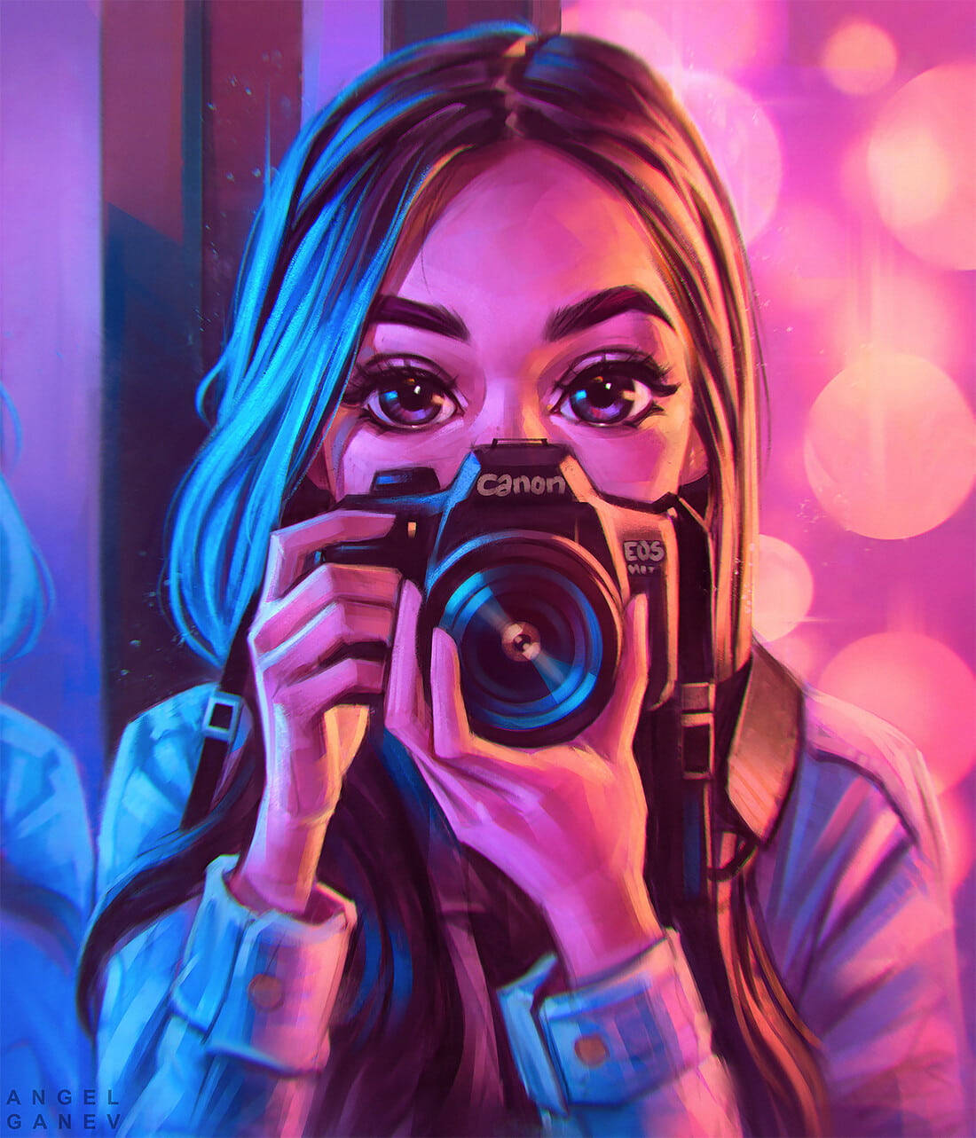 A Girl With A Dslr Camera Background