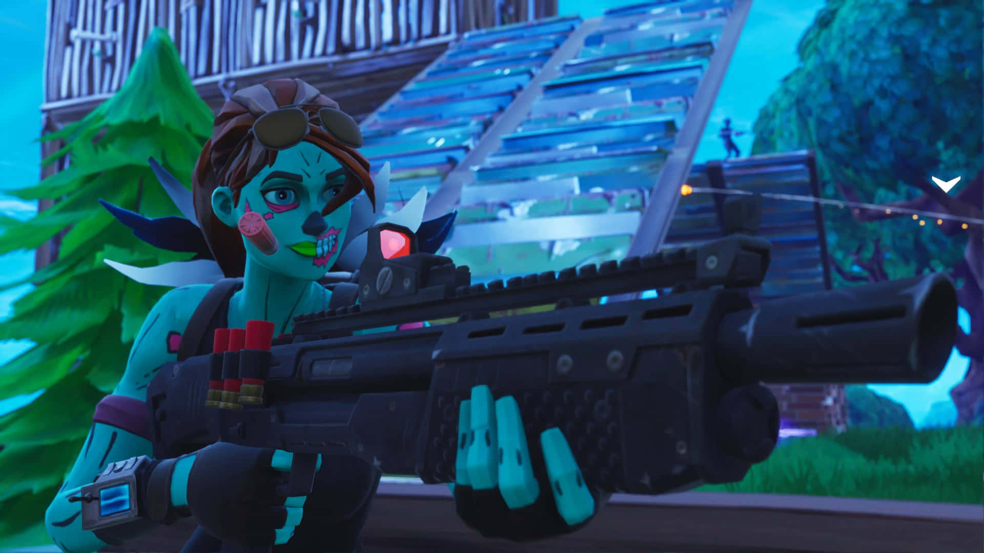 A Girl With A Gun In Fortnite Background