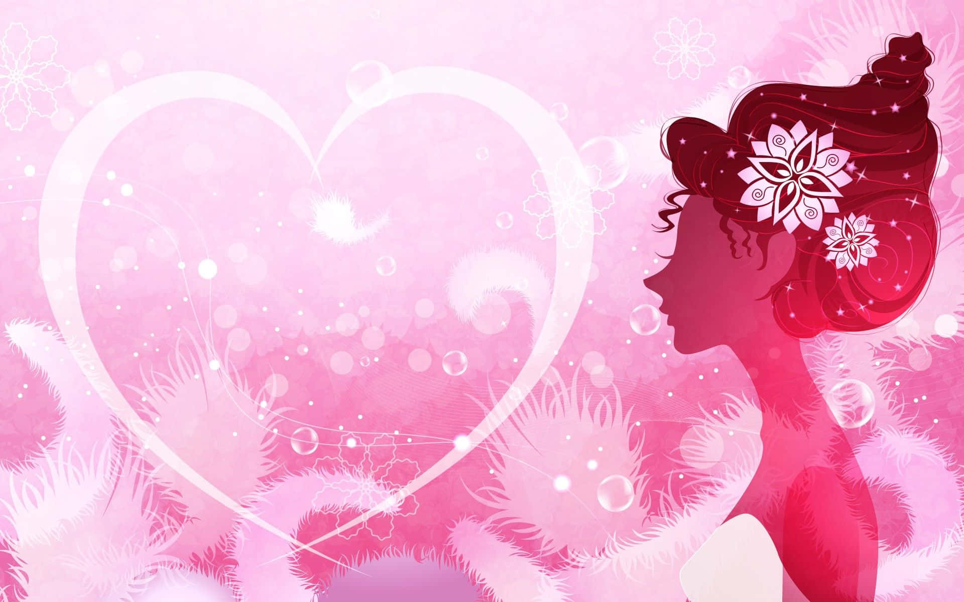 A Girl With A Heart In Her Hair And Flowers In Her Hair Background