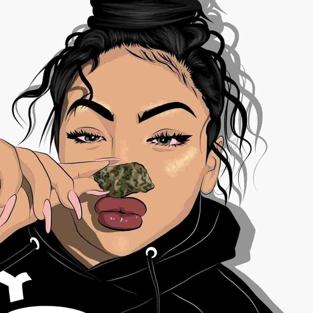 A Girl With A Marijuana Leaf In Her Mouth Background