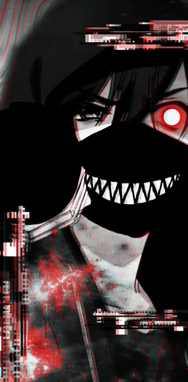 A Girl With A Mask And Red Eyes Background