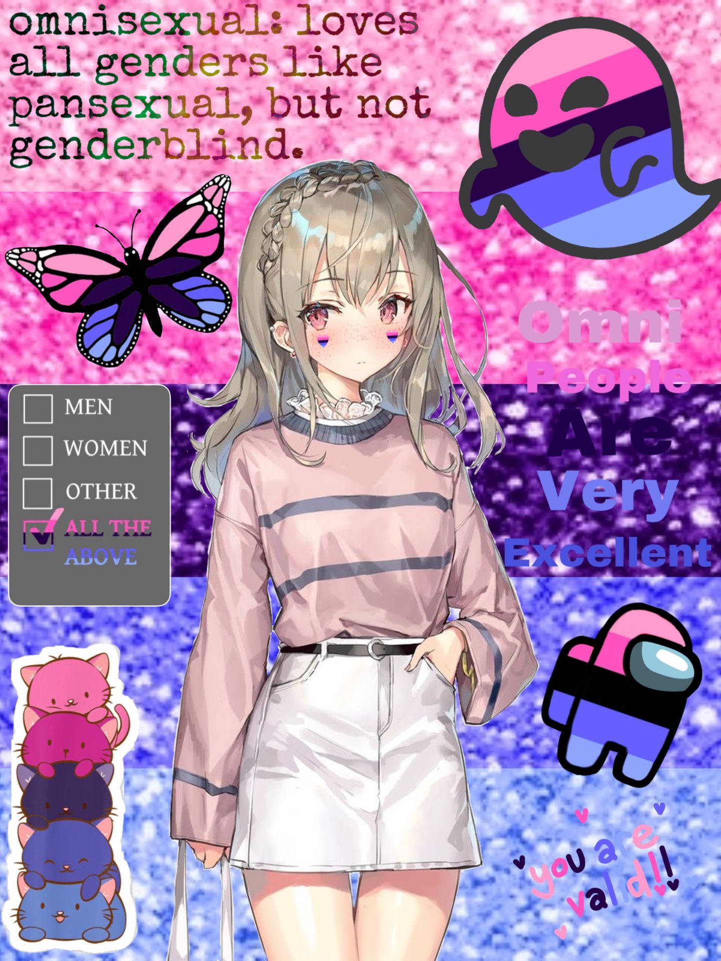 A Girl With A Pink Skirt And A Butterfly Background