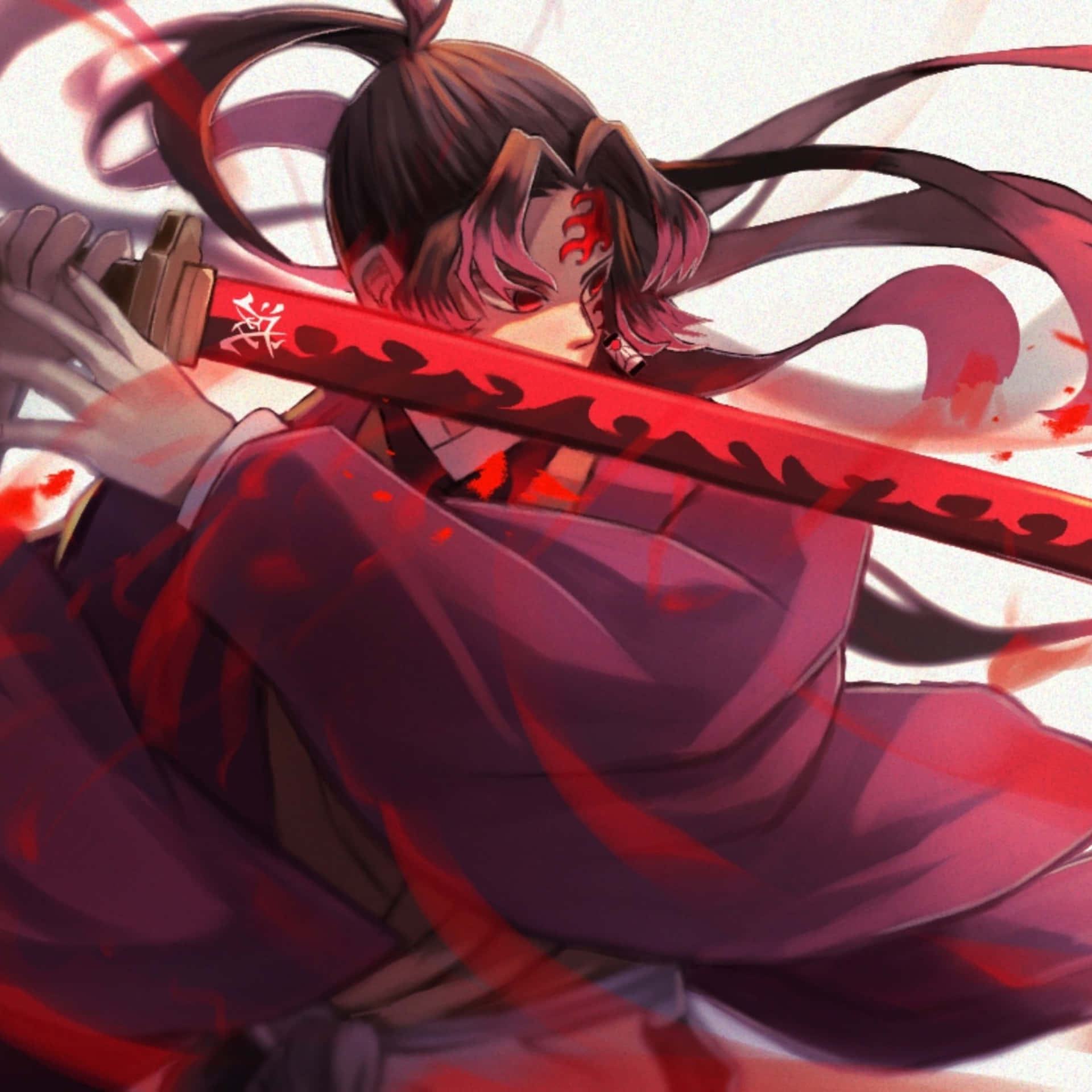 A Girl With A Sword Holding A Red Saber Background