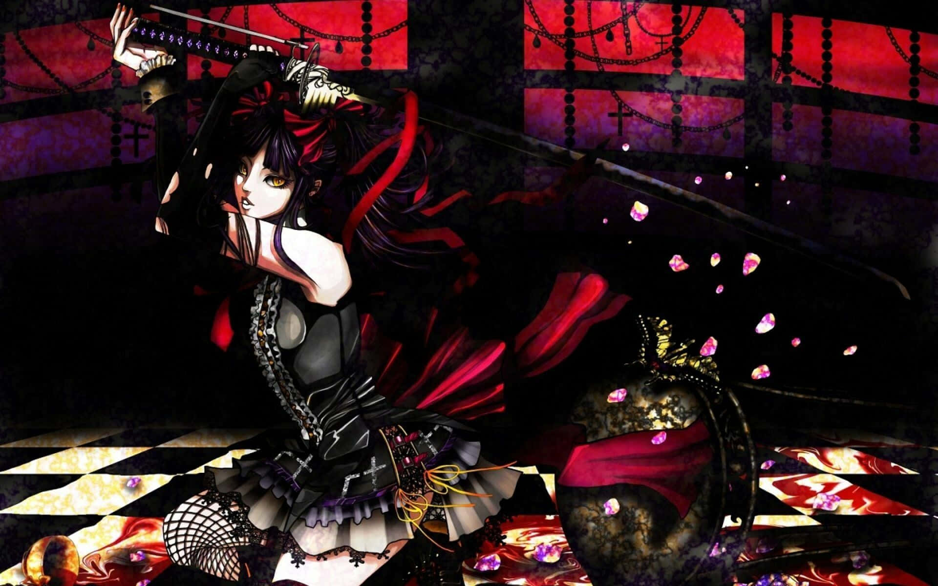 A Girl With A Sword In Her Hand Background
