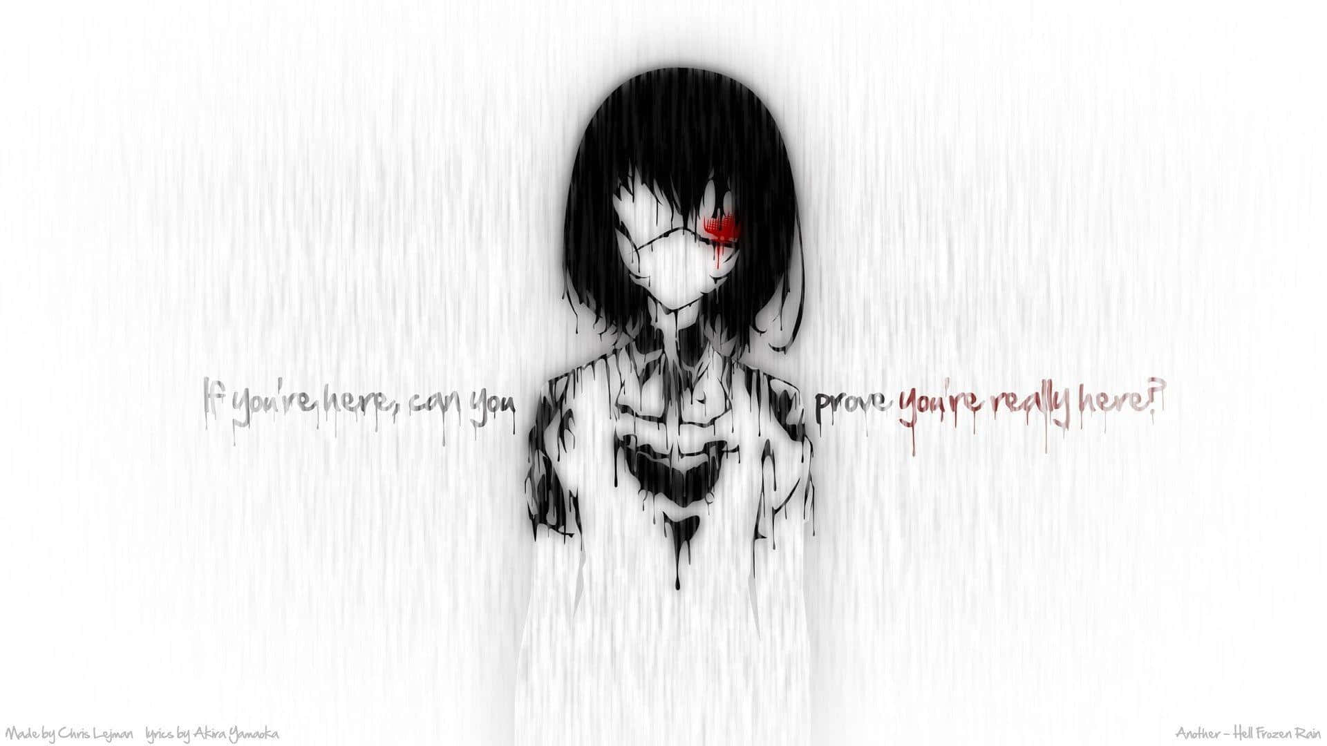 A Girl With Black Hair And A Red Eye Is Standing In The Rain Background