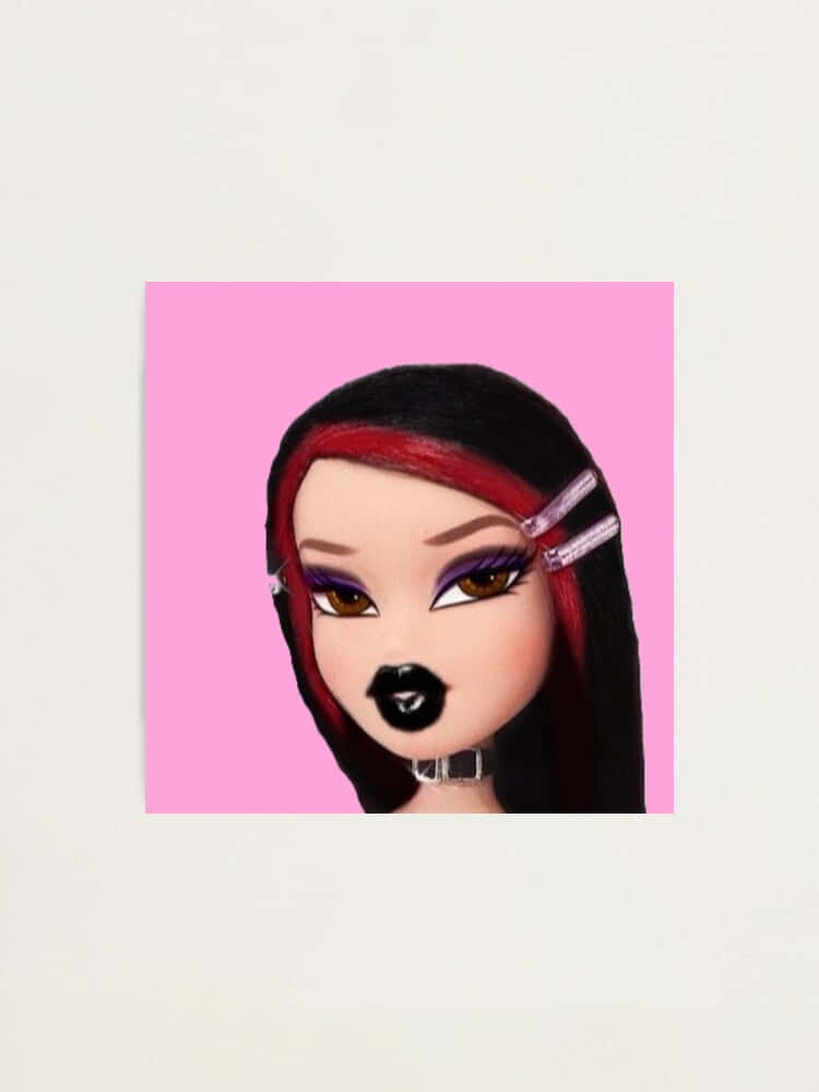 A Girl With Black Hair And Black Lipstick On A Pink Background Background
