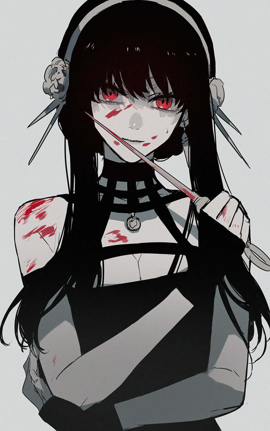 A Girl With Black Hair And Bloody Eyes Background