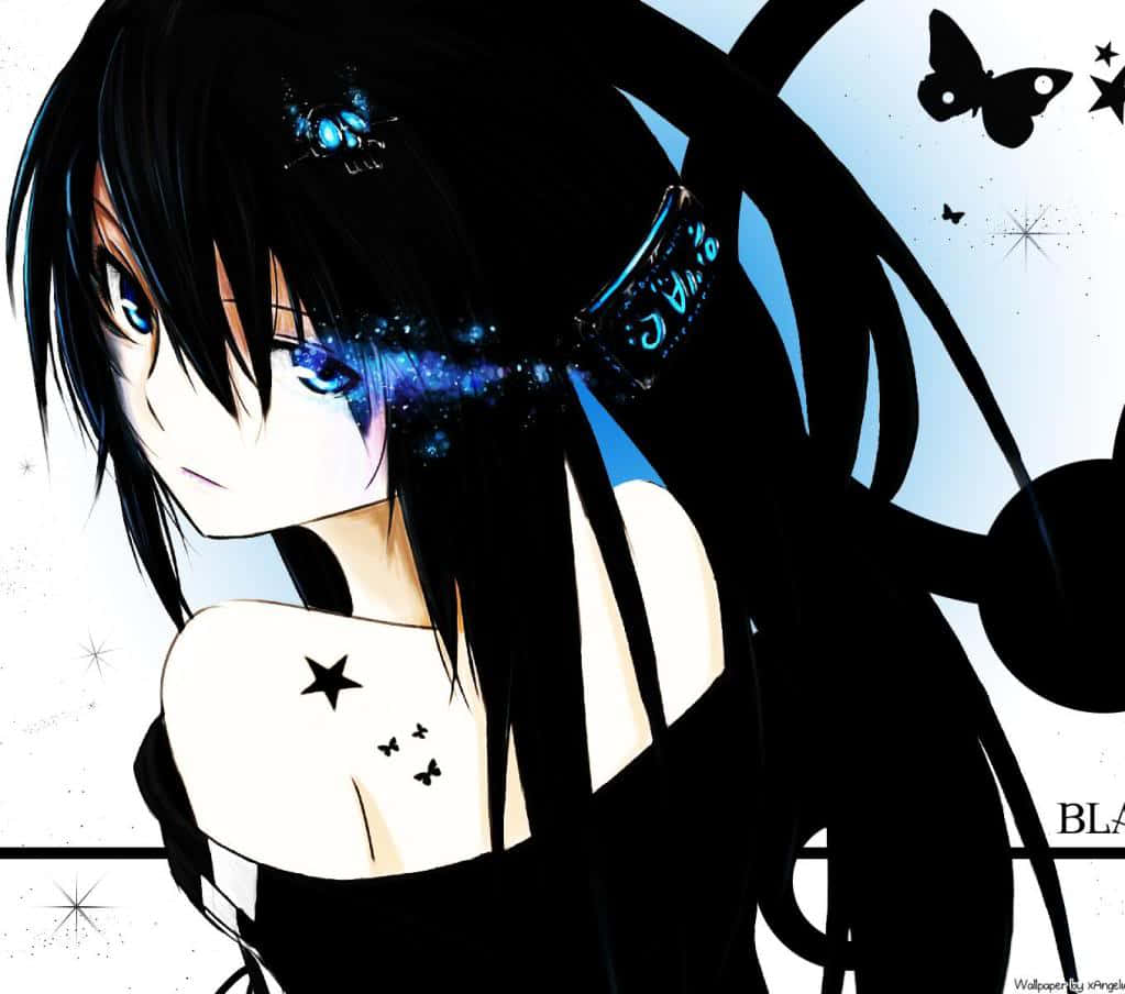A Girl With Black Hair And Blue Eyes Background