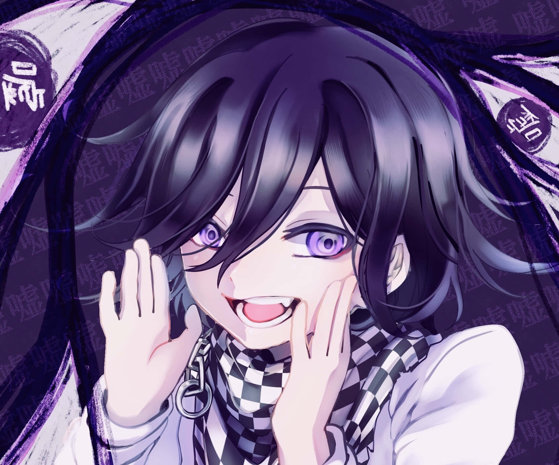 A Girl With Black Hair And Purple Eyes Background